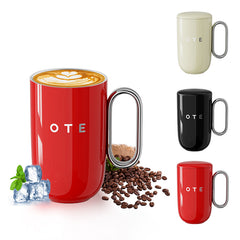 OTE koffiemok met handvat, 12oz/8oz (350/220ml) geïsoleerde roestvrijstalen koffiemok, herbruikbare koffiebeker met dubbele wand
