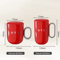 OTE koffiemok met handvat, 12oz/8oz (350/220ml) geïsoleerde roestvrijstalen koffiemok, herbruikbare koffiebeker met dubbele wand