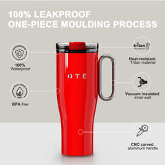 OTE 1.2 L (40 oz) Reisbeker met handvat, dubbelwandige stalen vacuüm geïsoleerde mok en rietje, BPA-vrij, draagbare autobeker, thermische mok, koffiekopje voor warme en koude dranken