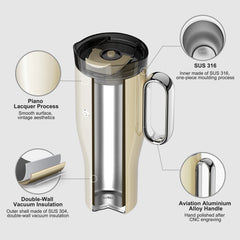 OTE 1.2 L (40 oz) Reisbeker met handvat, dubbelwandige stalen vacuüm geïsoleerde mok en rietje, BPA-vrij, draagbare autobeker, thermische mok, koffiekopje voor warme en koude dranken