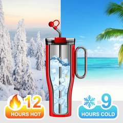 OTE 1.2 L (40 oz) Reisbeker met handvat, dubbelwandige stalen vacuüm geïsoleerde mok en rietje, BPA-vrij, draagbare autobeker, thermische mok, koffiekopje voor warme en koude dranken