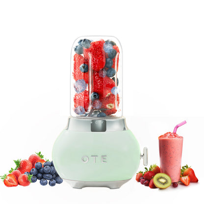 OTE Smoothie maker blender, Retro Kitchen Kleine glazen blender voor shakes en smoothies, met 400ml glas